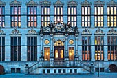 Close up of the illuminated House Schuetting, Bremen, Germany, Europe