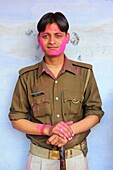 India, Uttar Pradesh, Holi festival, Policeman