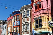 Colorful shop buildings located on South Street, the trendy area of Philadelphia  Pennsylvania
