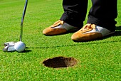 Close-up of Golfer Putting into Hole