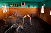 India, Maharashtra, Kolhapur, Motibag Thalim, name of the wresling school, traditional Kushti, practice since more than 3000 years, young boys leave at the school and use to train more than 6 hours a day