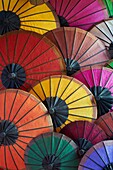 Laos, Province of Luang Prabang, city of Luang Prabang, World heritage of UNESCO since 1995, night market, umbrella handmade with paper