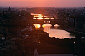 Sunset over the Arno river with bridges, Florence, Tuscany, Italy