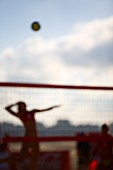 sportwomen playing a beach volleyball match  Laredo beach, Cantabria, Spain, Europe