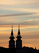 Hungary, Budapest, St Anne Church, sunset sky