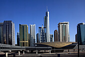 United Arab Emirates, Dubai, Sheikh Zayed Road, skyscrapers, metro station