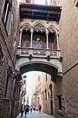 Spain, Barcelona, The Gothic Quarter, Bridge in Bishops Street