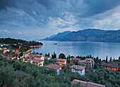 View over Malcesine at Lake Garda in the evening light, Veneto, Italy