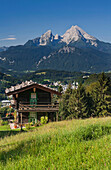 Metzenleiten with Watzmann mountain in the background, Berchtesgadener Land, Upper Bavaria, Bavaria, Germany