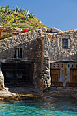 Boathouses, Cala S Almunia, Santanyi, Majorca, Spain