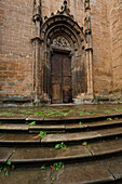 Side portal of the cathedral Andre Maria Erreginaren Katedrala, Pamplona, Camino Frances, Way of St. James, Camino de Santiago, pilgrims way, UNESCO World Heritage, European Cultural Route, province of Navarra, Northern Spain, Spain, Europe