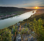View over Danube river from Ferdinandswarte at sunset, Wachau, Lower Austria, Austria, Europe