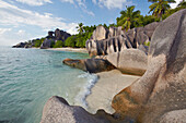Granitfelsen am Strand Anse Source d' Argent, Insel La Digue, Seychellen, Indischer Ozean