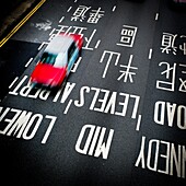 Traffic, taxi, red, Hong Kong, China, Asia