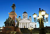 Helsinki Cathedral. The Lutheran cathedral is located in the centre of Helsinki on Senate Square and was built between 1830 and 1852. The statue is of Emperor Alexander II of Russia