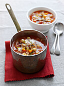 Pot of minestrone soup