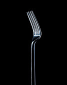 Close up of fork. Still Life,Fork,Metal,Cutlery,Highlight,texture,Sliver,Black, Black background,Graphic,Shadows,Art,Photo