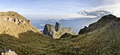 Landscape in the Simien Mountains National Park  View from peak Imet Gogo over the highlands, the escarpment and the lowlands of the National Park with the endemic Giant Lobelia Lobelia rhynchopetalum  Imet Gogo is the best known viewpoint in the Park  Th