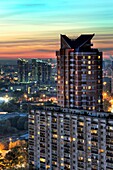 Apartment buildings at night, Moscow, Russia
