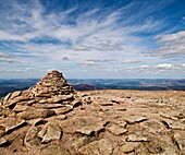 Route marking cairn at the summit of Cairn Gorm mountain, Cairngorms, Scotland