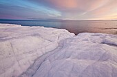 glacier Brasvellbreen and Arctic Sea in sunset light, Nordaustlandet, Svalbard