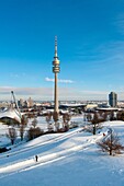 Olympic park in Munich seen in winter snow  Germany