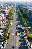 View from the Arc de Triomphe over the Avenues des Champs-Elysees, Paris, France, Europe