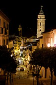 Night view of the steep street of Zapateros, Antequera, Andalusia, Spain