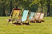 Deck Chairs in Green Park in the Morning, London, UK