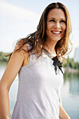 Smiling young woman, Old Danube, Vienna, Austria