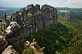 Hoher Torstein and Falkenstein Rock, Schrammsteine Rocks, National Park Saxon Switzerland, Elbe Sandstone Mountains, Saxony, Germany, Europe
