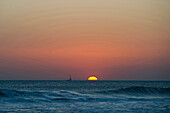 Sunset and sailing ship, Cadiz, Andalusia, Spain, Europe