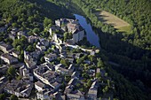 France, Tarn et Garonne, Bruniquel village, Aveyron river, aerial view