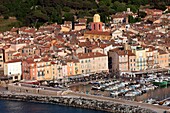 France, French Riviera, Saint Tropez, Aerial view of the old port