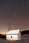 France, Vosges, Fresse sur Moselle, Ves chapel under the night sky