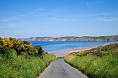 Wales,Pembrokeshire,Empty Road and Beach on Pembrokeshire Coast National Park