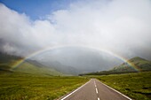 Scotland,Highland Region,Empty Road and Rainbow
