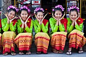 Thailand,Chiang Mai,Chiang Mai Flower Festival,Portrait of Girls in Traditional Thai Costume