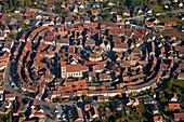 France, Haut-Rhin (68), Colmar, picturesque village of Alsace, labeled The Most Beautiful Villages of France, houses built in concentric circles, (aerial view)