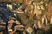 France, Ardeche (07), Vogüé, awarded the Most Beautiful Villages of France, located in the gorges of Ardeche, it is dominated by a medieval fortified castle XIIth century, classified Historic Monuments