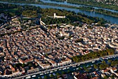 France, Gard (30), Beaucaire, a city founded in the seventh century BC. located in the Rhone Valley, (aerial view)