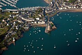 France, Ille-et-Vilaine (35), Saint-Servan is a neighborhood of Saint-Malo, a port city, the tower is Solidor Historic Monument, (aerial photo)
