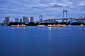 Boats in Tokyo Bay with Rainbow Bridge and skyline, Obaida, Tokyo, Japan, Boats in Tokyo Bay, Tokyo, Japan