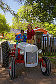 People on a tractor in the morning, Anderson Valley, Mendocino, California, USA, America