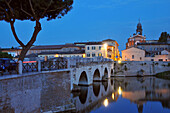 Ponte di Tiberio in the old town of Rimini along the Adriatic coast, Emilia-Romagna, Italy