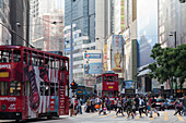 Tram and people in the street, North Point, Hongkong, China, Asia