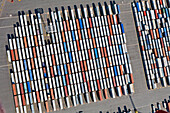 Aerial view of shipping containers in Bremerhaven port, Bremen, Northern Germany