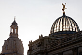 Silhouette of the Frauenkirche church and the glass dome of the Academy of Fine Arts, Dresden, Saxony, Gemany