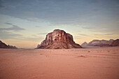 Rock formations at Wadi Rum at sunset, red sand in the desert, Jordan, Middle East, Asia