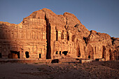 Royal Tombs at sunset, Petra, UNESCO world heritage, Wadi Musa, Jordan, Middle East, Asia